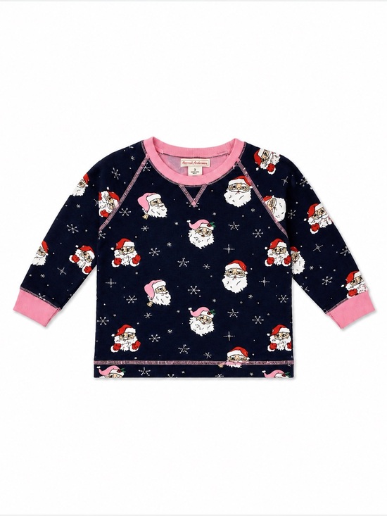 Hanna Andersson Other - Hanna Andersson Navy Santa Faces Pajama Top with Pink Trim